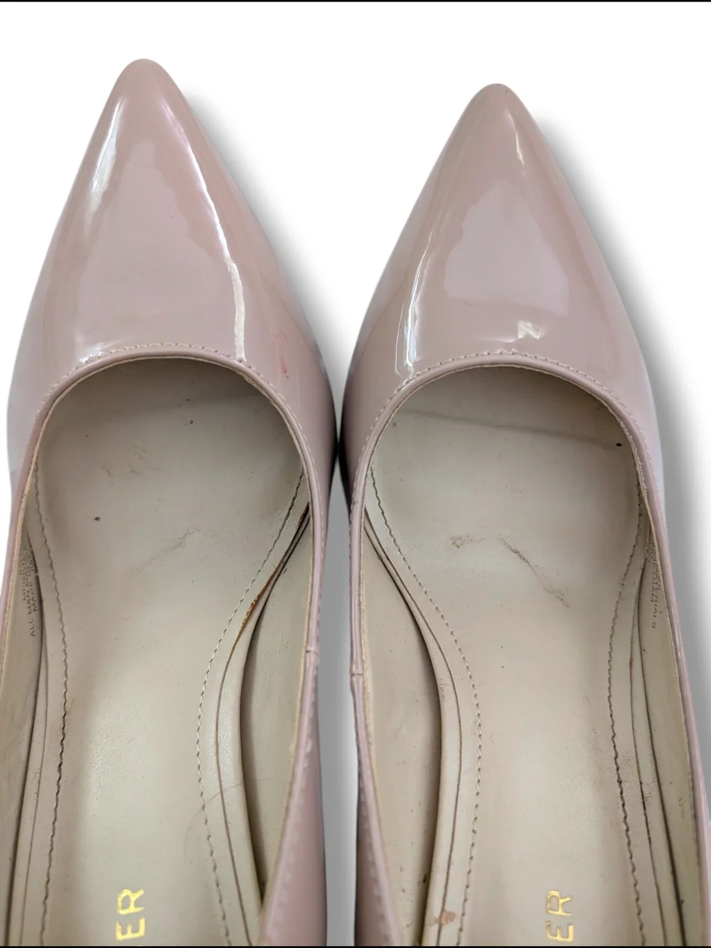 NWOT Marc Fisher Gildy 3 Blush Patent Leather Pointed Toe Block Heels, Size 8.5